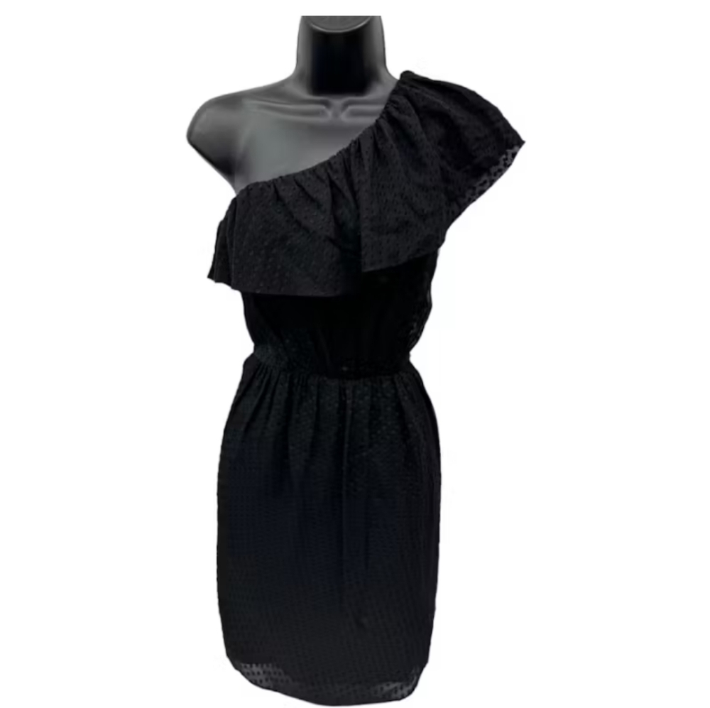 Shoshanna Black One-Shoulder Ruffle Dress